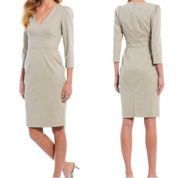 NEW Antonio Melani Ginger Vanilla Pleated Dress Tweed Office V Neckline Designer - Picture 1 of 15